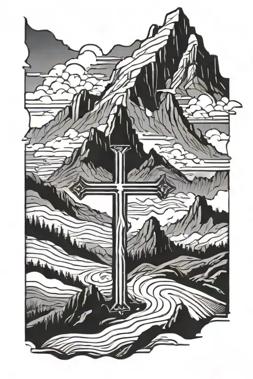 Cross Surrounded Infront Of Mountain