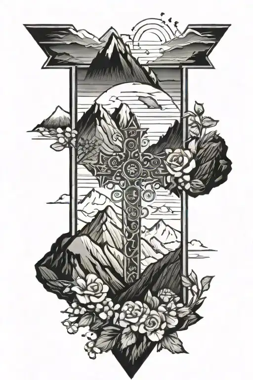 Cross Surrounded Infront Of Mountain