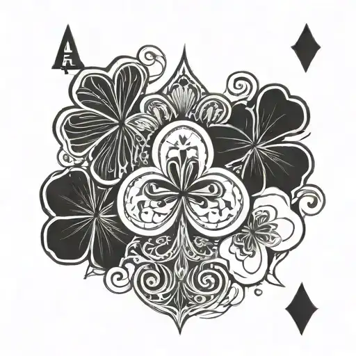 Five Leaf Clover And Ace Of Clubs Card