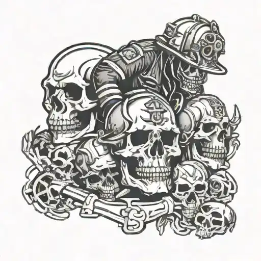 Firefighter Tattoo With Skeletons Amd A Middle Finger