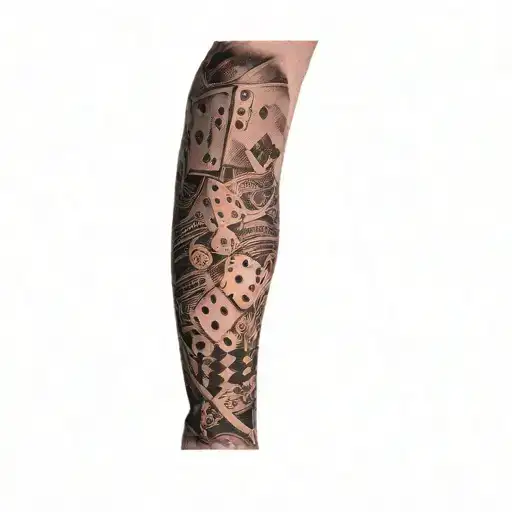 A Sleeve Tattoo Of Dice And Cards
