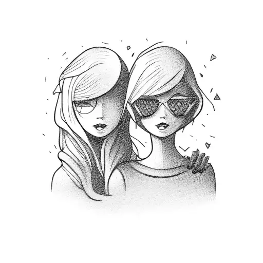 Two Cartoon Women Holding Hands