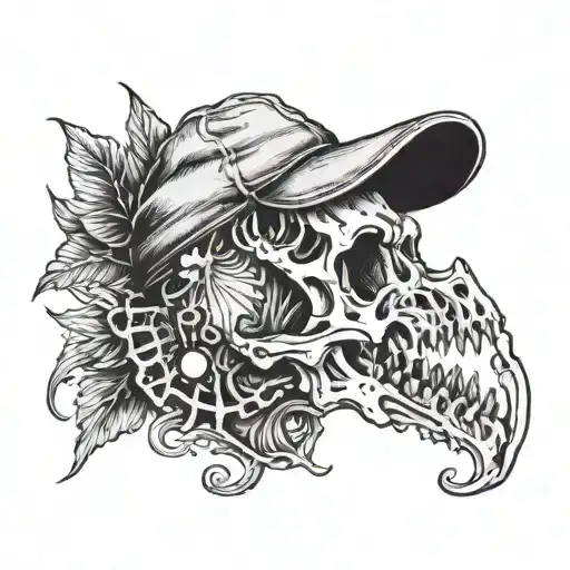 A Memento Mori Inspired Tattoo Of A Fish Skeleton Wearing A Developer's Hat