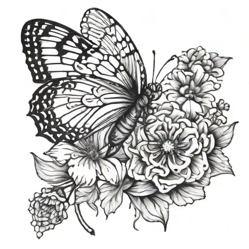 Butterfly With Carnation And Daisy At The Rings