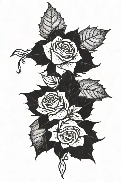 Rose And Holly Leaves
