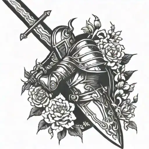 Knight Holding A Sword Intertwined With Wolfsbane Flowers