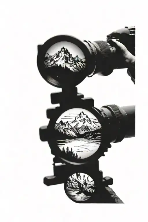 Mountain Range With River Inside A Camera Lens Capturing The Beauty