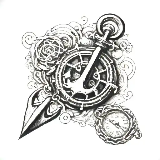 Wooden Anchor With Pocket Watch