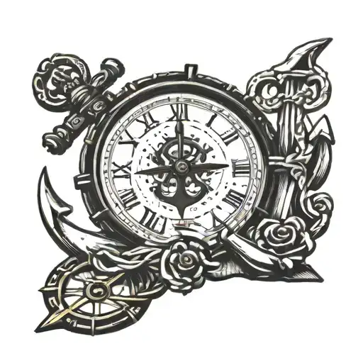 Wooden Anchor With Pocket Watch