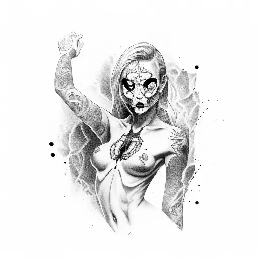 Girl Taking Off Shirt Revaling Skull