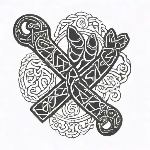 Viking Rune Inscription Intertwined With Bear Paw Prints