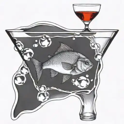 One Very Little Fish Swimming In A Martini's Glass Like A Aquarium