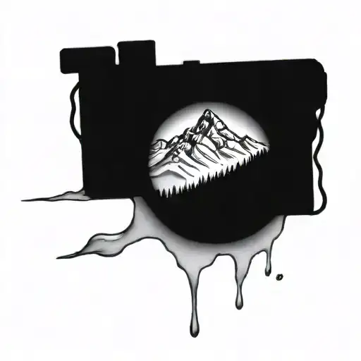 Camera With Mountain Scene Above And River Below