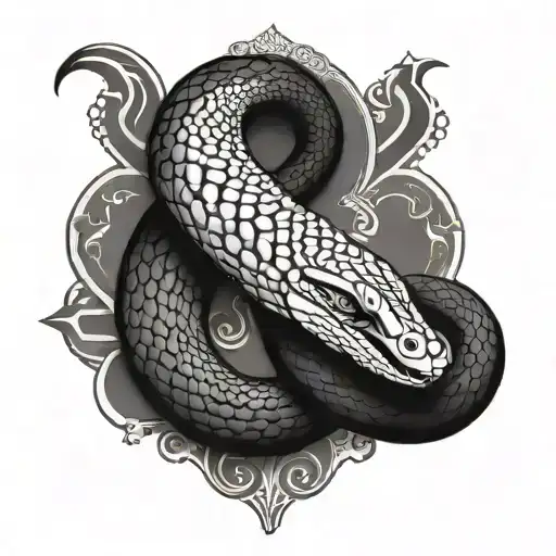 A Black-grey Snake Design With Intricate Patterns And Textures Inspired By Ancient Egyptian Art