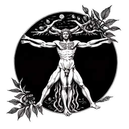 Vitruvian Man With Plant Intertwined