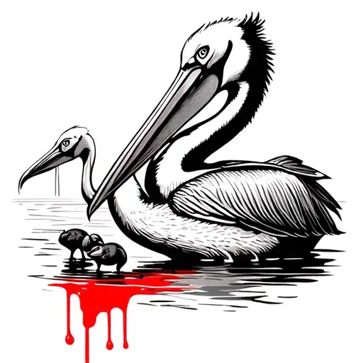 A Pelican Tattoo Outline Depicting The Bird Feeding Its Young With Its Own Blood
