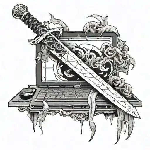 Sword Going Through A Computer
