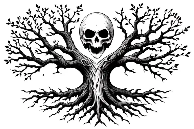 Ash Tree With Reaper Blended Into The Foliage