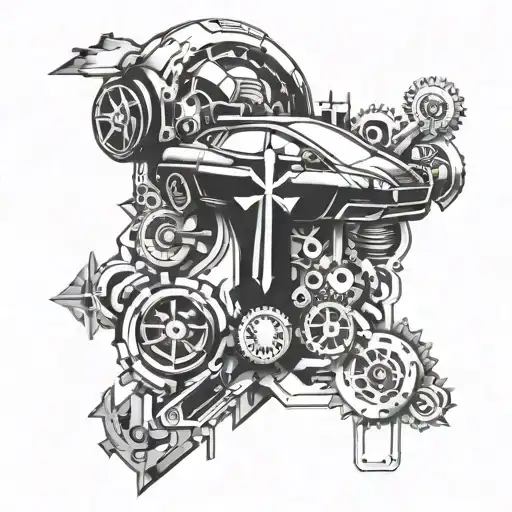 Incorporate A Cross And Car Parts Into A Mechanical Sleeve Design