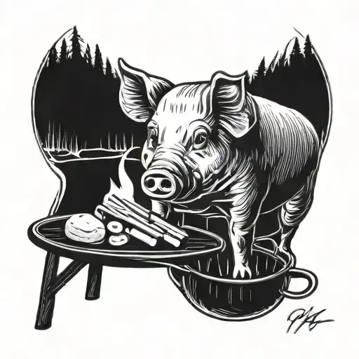 Pig Roasting Marshmellow Over Camp Fire