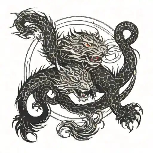 Dragon And Tiger With Sun