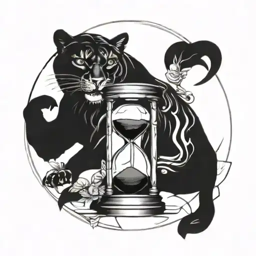 An Hourglass In The Background With A Panther In The Front Of It Or Wrapped Around It