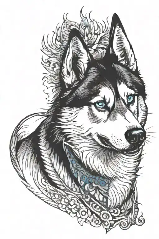 Husky Dog With Blue Eyes Smile Wide Composition