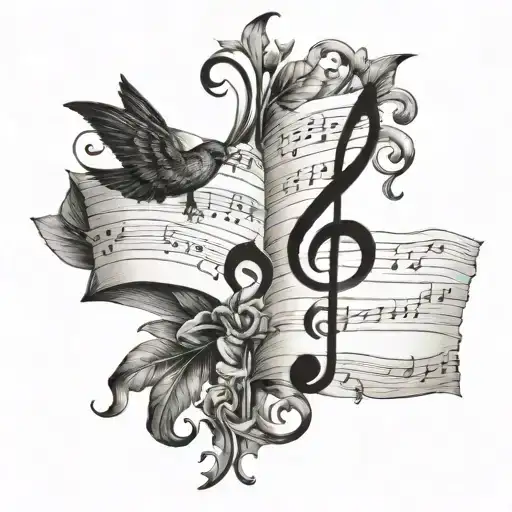 A Tattoo Of A Music Sheet With Lyrics From A Favorite Song Intertwined With Religious Symbols