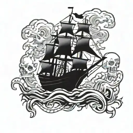 A Ship Engulfed In Flames With A Skull And Crossbones Flag