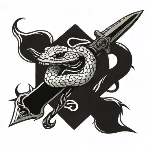 Snake Around Sword With Barbed Iron