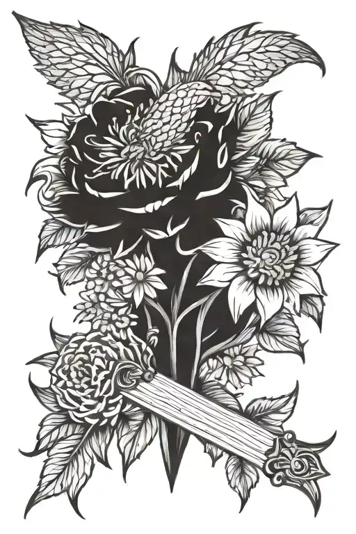 Dahilla Flowers With A Dagger Stabbing