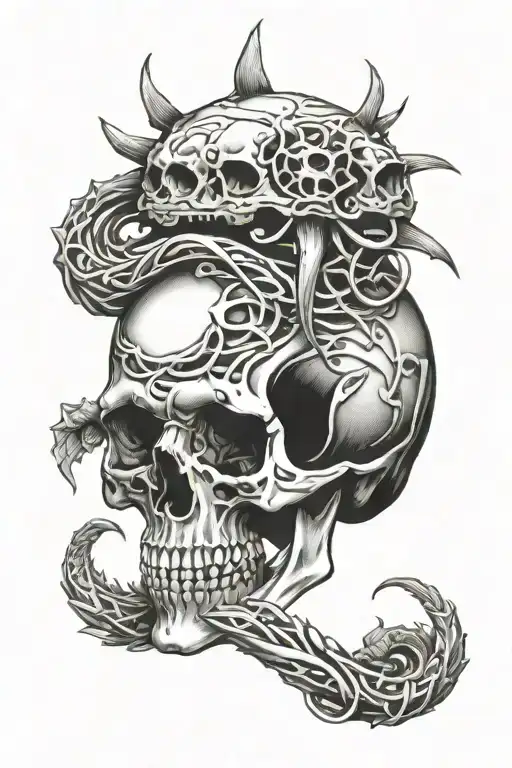 Trident Intertwined Eel Wrapped Skull