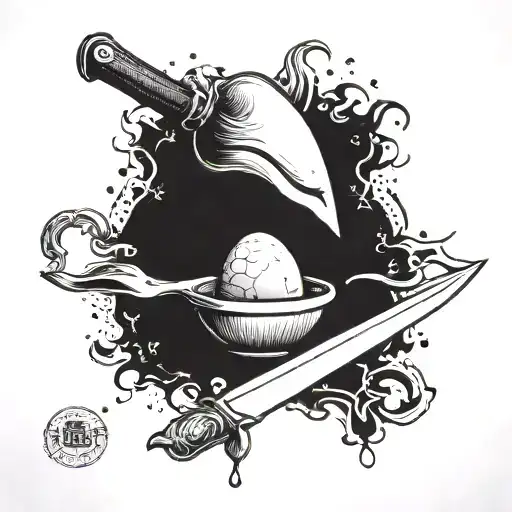 Chef Knife's Crossing Like Swords With An Egg In The Middle