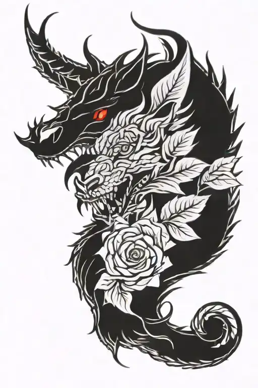 Rose Dragon Wolf Head