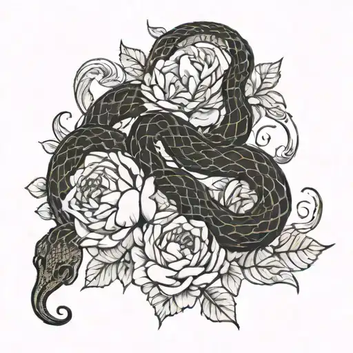 Snake And Peonies