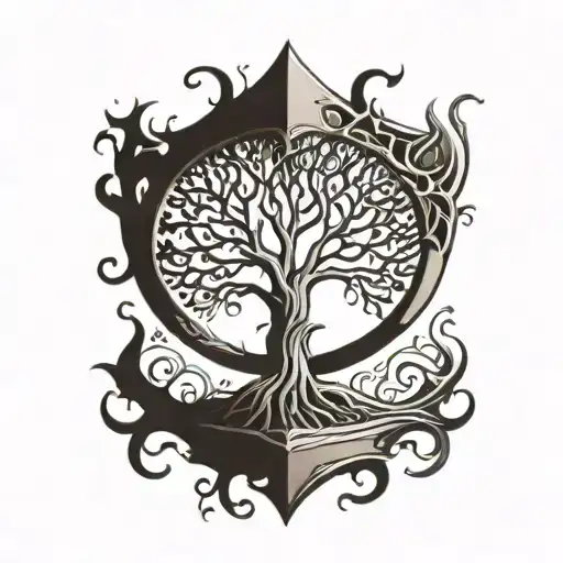 A Tree Of Life With Roots In A Psychedelic Shape That Contains An Hourglass