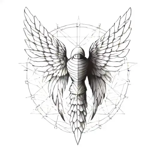 Wings Like Icarus Or Sumerian God With Geometric Axis
