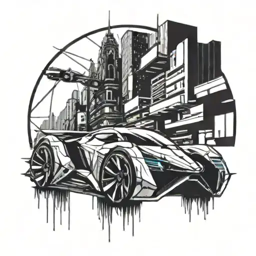 A Futuristic Cyberpunk Cityscape With A Sleek Racing Car Speeding Through The Streets