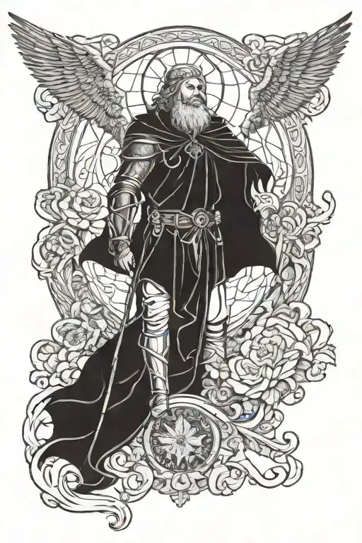 St Uriel With Background Symbolizing