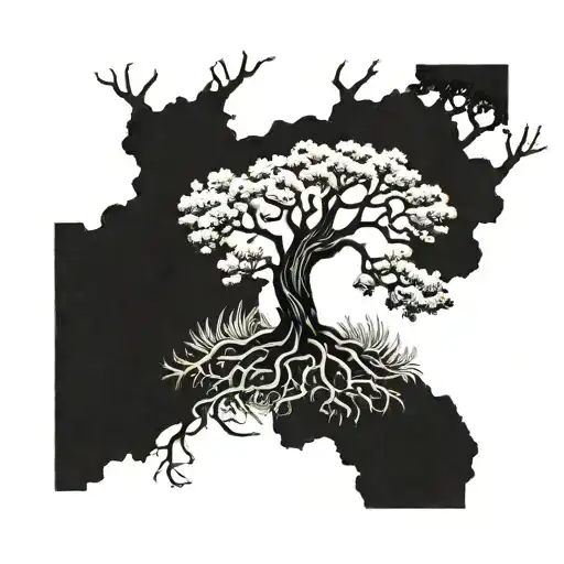 Southern Live Oak Tree Next To Long Leaf Pine Tree