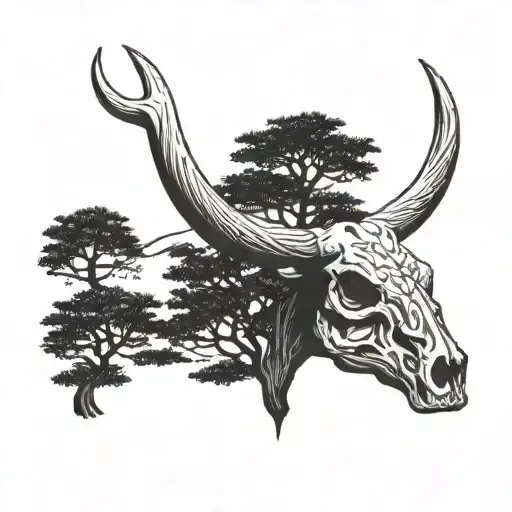 Bull Skull Under Pine Tree