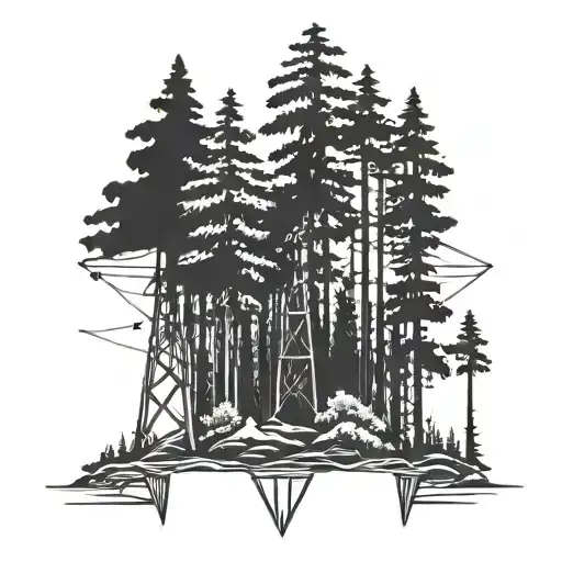 Forest Made Of High Voltage Poles Crossed
