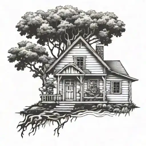 Road To Life Of Tree Under House Surrounded Rune Compass