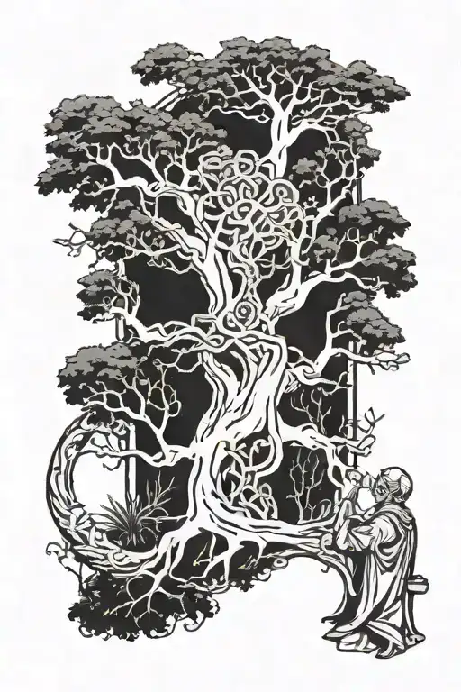 God Watching On Tree From Behind It