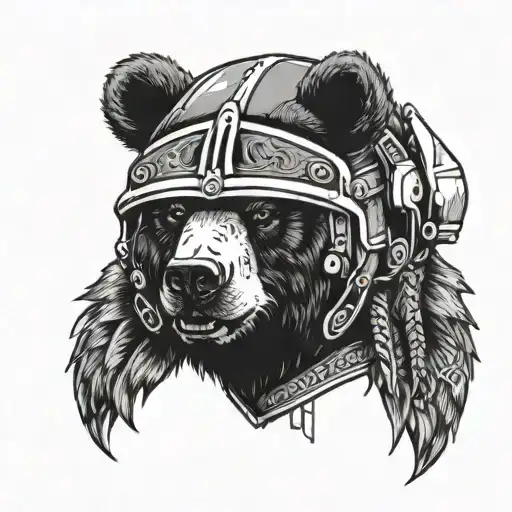 Angry Bear With Warrior Helmet