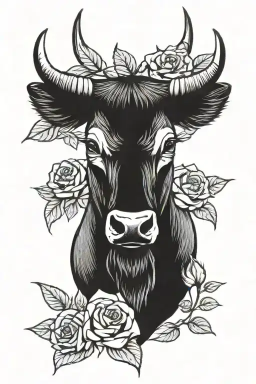 Bull Head With Roses Wrapped