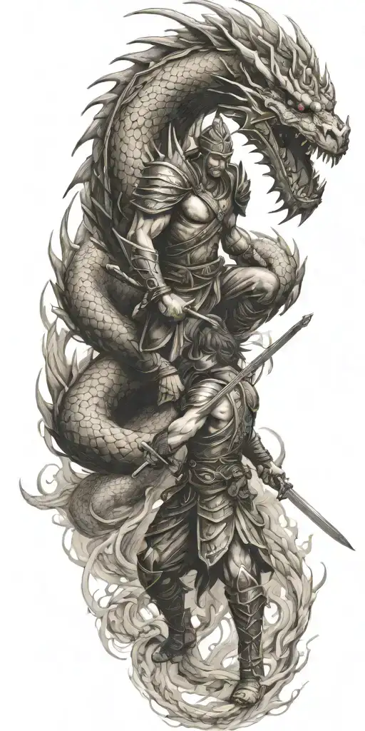 Warrior Battling A Dragon