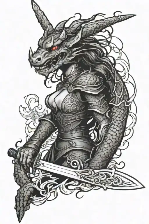 Dragon Woman Warrior Wielding A Sword