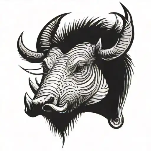 Badass Warthog Face With A Big Crane Bird