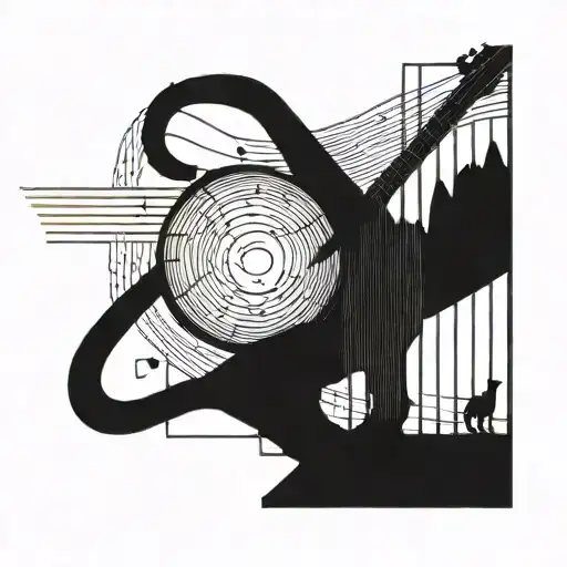 A Silhouette Of A Cat Playing With A Beach Ball In A Musical Staff Shape